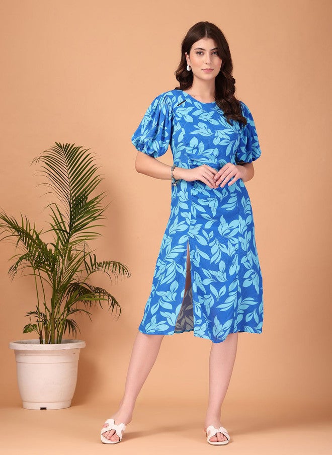 CUKOO Floral Printed Round Neck Georgette Fit & Flare Mini Dress - Image 1